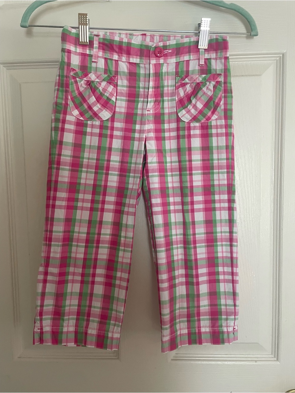 Gymboree‎ Girls Pink & Green Plaid Capri Pants - Casual Pull-On Style